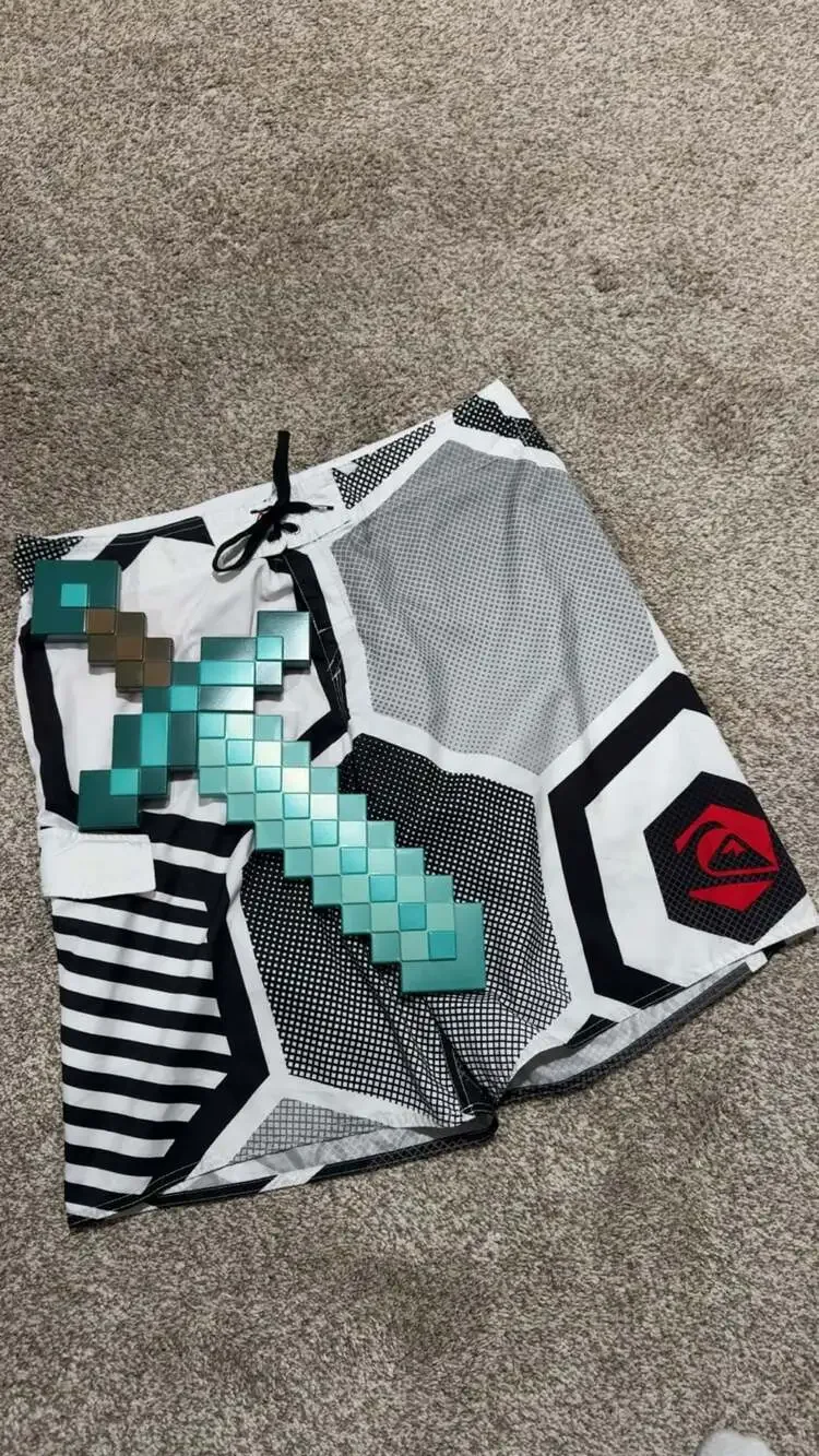 Quiksilver Cypher Series Geometric Board Shorts Black White Red